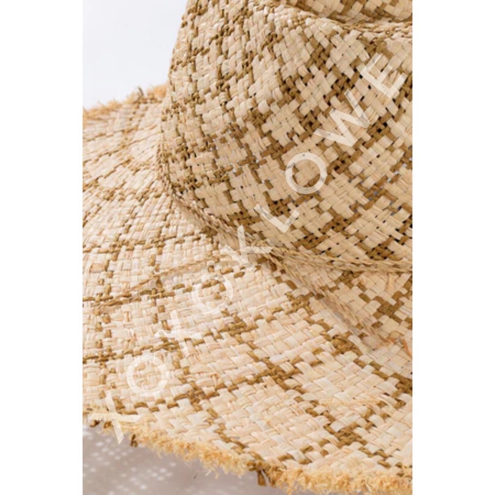 Two Tone Raffia Wide Brim Sun Hat - Picture 6 of 8